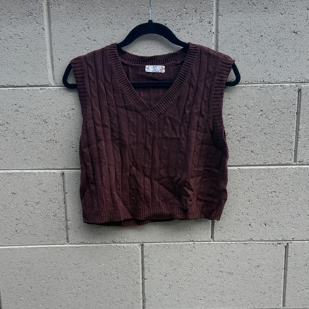 Brown Knit Sleeveless Crop Top